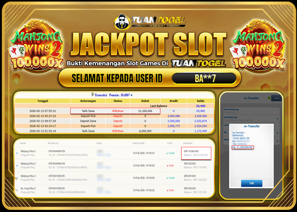 TUANTOGEL JACKPOT SLOT MAHJONG WINS 2 Rp21.200.000,- LUNAS